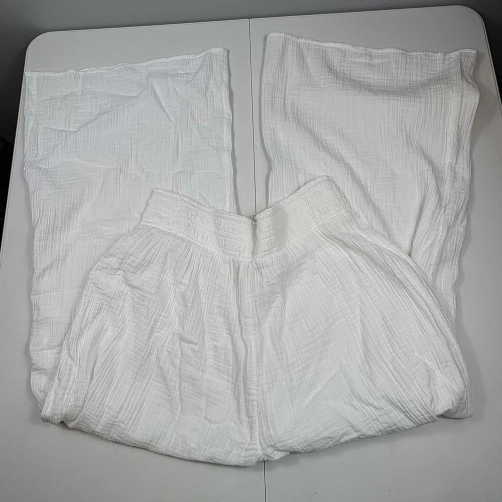 Lilly Pulitzer Enzo Pant Coverup Resort White Cotton Gauze Wide Leg Smocked L - Picture 10 of 11